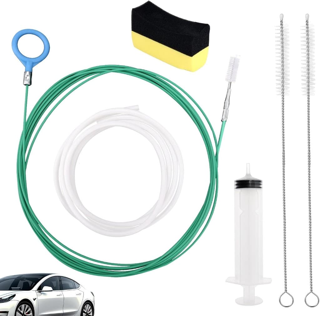 Car sunroof drain cleaning kit with 5 metre flexible brush, straight probes, syringe and hose